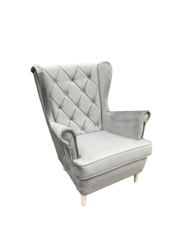 Ares Meble Ohrensessel XXL - Gemütlicher Sessel - Tiefer Sessel Wohnzimmer - Großer Sessel Retro - Fernsehsessel Relaxsessel - XXL Sessel Samt - Sessel Bequem - Chesterfield Sessel Grau von Ares Meble