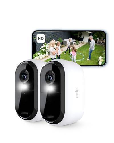 Arlo Essential 2 HD Akku Überwachungskamera Aussen WLAN, Kabellos, 1080p Video, Farbnachtsicht, Licht, Bewegungsmelder, Sirene, 2-Wege Audio, Smart Home + Arlo Secure Plan Testzeitraum, 2er Set von Arlo