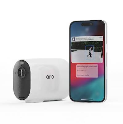 Arlo Essential XL Spotlight WLAN Überwachungskamera außen, 12-Monate Akkulaufzeit, kabellos, 1080p, Farbnachtsicht, Bewegungsmelder, 2-Wege Audio, kein Hub benötigt, mit Arlo Secure Testzeitraum von Arlo