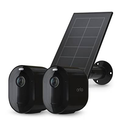 Arlo Pro 5 WLAN Überwachungskamera aussen mit Solar, 2K UHD, 2er Set Schwarz, Verbesserte Farbnachtsicht, 160° Blickwinkel, 2-Wege Audio, mit 30-tägigem Secure Plan Testzeitraum von Arlo