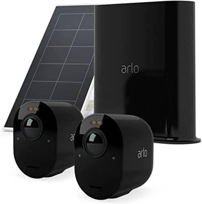 Arlo Ultra2 Überwachungskamera aussen und GRATIS Solarpanel, 2er Set - schwarz, Testzeitraum für Arlo Secure Plan von Arlo