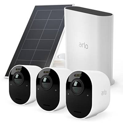 Arlo Ultra2 Überwachungskamera aussen und GRATIS Solarpanel, 3er Set - weiß, Testzeitraum für Arlo Secure Plan von Arlo