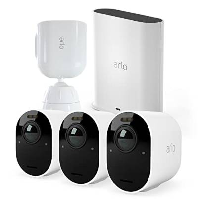 Arlo Ultra2 Überwachungskamera aussen und GRATIS Security Mount Bundle, 3er Set - weiß, Testzeitraum für Arlo Secure Plan von Arlo