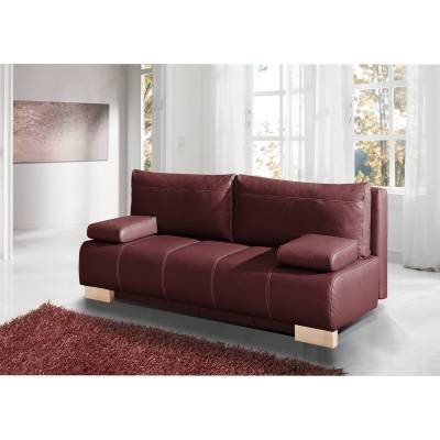 Ars Natura Schlafsofa Novato 2-Sitzer Bordeaux Echtleder 194x86x90 cm (BxHxT) mit Schlaffunktion/Bettkasten von Modoform