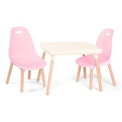 B. spaces Kindertisch mit 2 Stühlen, Kindersitzgruppe – 1 Tisch und 2 Kinderstühle mit Holz Beinen für Kinder ab 3 Jahren – Kindermöbel, Pink und Weiß von B. spaces