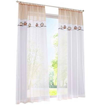 BAILEY JO 1PC Gardine mit Eule Stickerei Vorhange für Kinderzimmer Transparent Voile Vorhang (BxH 140x145cm, Sand mit kräuselband) von BAILEY JO