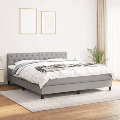 BAZZI Boxspringbett 160 x 200 cm mit Matratze Polsterbett 160 x 200 cm Komplettes Bettset,Bett 160 x 200 cm Mit Matratze und Lattenrost Hellgrau-55 Stoff Jugendbett für Jugendzimmer, Futonbett von BAZZI