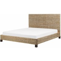 Bett Natürlich Rattan und Mahagoniholz mit Lattenrost 180 x 200 cm Hohes Kopfteil Boho Doppelbett Schlafzimmer Ausstattung Möbel - Natürlich von BELIANI