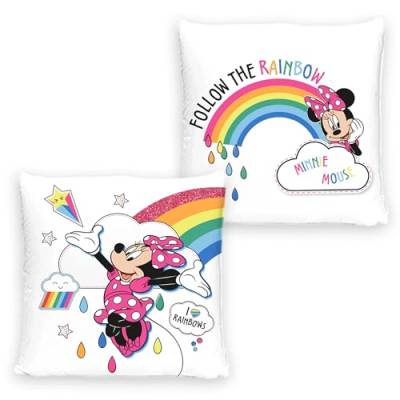 Minnie Mouse Kissen Rainbow 40cm x 40cm Dekokissen Kuschelkissen Wendekissen Kinderkissen Schmusekissen Kopfkissen Disney Mickey Maus Daisy Donald Goofy Vorder- und Rückseite passend zur Bettwäsche von BERONAGE