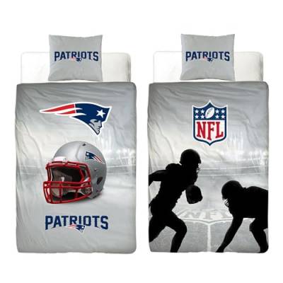 NFL Bettwäsche New England Patriots 135 x 200 cm + 80 x 80 cm 100% Baumwolle in Renforcé-Linon-Qualität mit Reißverschluss American Football Fan Super Bowl Pat Patriot Wende-Bezug deutsche Größe von BERONAGE