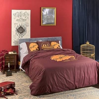 BELUM | Bettbezug Harry Potter, Bettbezug mit Knöpfen 100% Baumwolle, Modell Gryffindor Values für 80 cm Bett (140 x 200 cm) von BL BELUM