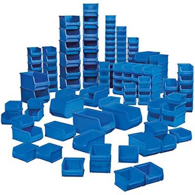 Sichtlagerkästen PROFI, 100 Sichtboxen in Industriequalität, Farbe blau, 55x Größe LB6, 35x Größe LB5, 10x Größe LB4 von BRB