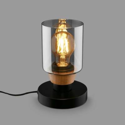 BRILONER – Nachttischlampe, Rauchglas, Kabelschalter Schreibtischlampe, Tischlampe E27 für Home Office, Leselampe, Schwarz-Holz von BRILONER