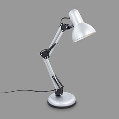 Briloner Leuchten – Schreibtischlampe verstellbar, Tischlampe mit Kabelschalter, Retro Tischleuchte E14 Fassung, 546x224 mm (DxH), Silberfarbig von BRILONER