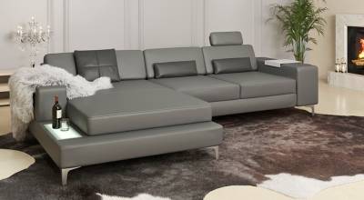 BULLHOFF Ecksofa Ledercouch Wohnlandschaft Leder Ecksofa Designsofa Eckcouch L-Form LED Couch Leder Sofa XXL anthrazit weiss grau »MÜNCHEN III« von BULLHOFF von BULLHOFF