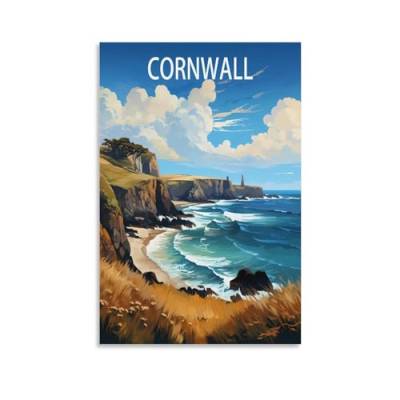 BaHeLs Cornwall England Vintage-Reiseposter, See, 30 x 45 cm, Leinwand-Kunstdruck, Gemälde für Wanddekoration, Wohnzimmer, Schlafzimmer von BaHeLs