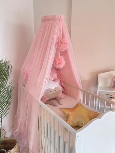 Baby Fancyroom Betthimmel für Babybett, Prinzessib Babywiege, Moskitonetz, Beistellbett Himmel, Babyzimmer Deko, Baldachin Kinderzimmer aus Premium Tüll (Rosa) von Baby Fancyroom