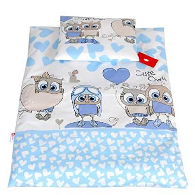 BabyLux 2 TLG. Set Bezug für Kinderwagen Stubenwagen oder Wiege Garnitur Bettwäsche Kissen Decke 60 x 78 cm (102. Eule Blau) von BabyLux