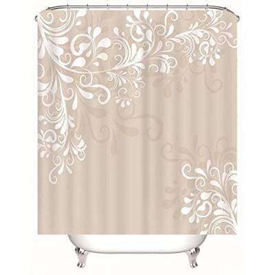Banemi Duschvorhang Lang, Duschvorhang Modern Weiß Beige Reben Muster Polyestergewebe 165X200cm für Eck Dusche mit 12 Duschvorhangringen von Banemi