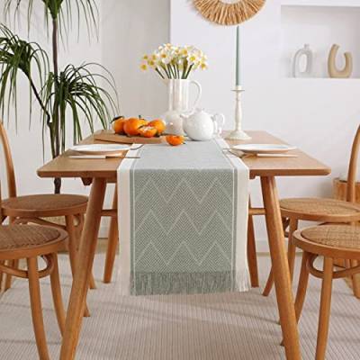 Banemi Tischläufer Modern Deko, Tischläufer Grün Polyester Geometrie für Party, Kommode und Esszimmer 160X33cm von Banemi
