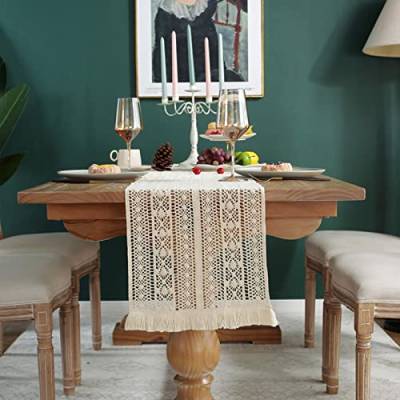 Deko Tischläufer Beige, Tischläufer Frühling Modern Baumwolle mit Quaste für Sofatisch Zuhause Wohnzimmer 240X30cm von Banemi
