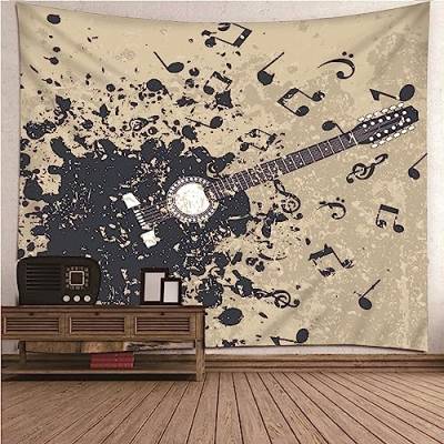 Tapestry Vintage, Tapestry Fabric Schwarz Musiknoten Gitarre Wandteppich Wanddeko Wohnzimmer 150x150cm von Banemi