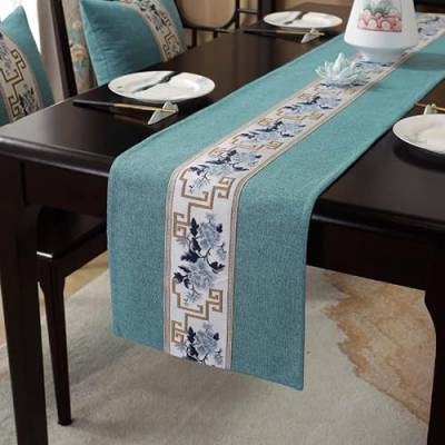 Tischläufer Blau Kommunion, Tischläufer Extra Breit Baumwolle Blumen für Indoor Outdoor Esstisch 120X33cm von Banemi