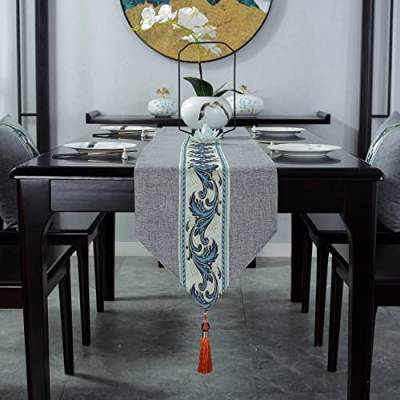 Tischläufer Ethno Muster, Tischläufer Grau Modern Baumwolle Klassische Stickerei für Party, Kommode und Esszimmer 80X33cm von Banemi