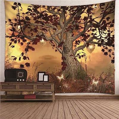 Wandteppich 200x200, Wandtuch Wald Braungelb Polyester Baum des Lebens Schmetterling Wandteppich Wohnzimmer Deko Wand von Banemi