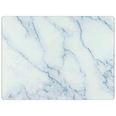 Hellblaues Marmor-Glas-Schneidebrett aus gehärtetem Glas, weißer Marmor, Küchen-Arbeitsplattenschutz, ca. 280 x 380 mm von Bargain Lovers