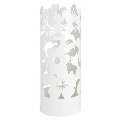 Baroni Home Schirmständer Modernes Design Regenschirmhalter aus Metall Flowers mit 2 Haken und Behälter abnehmbar 19 x 19 x 49 cm (Weiß) von Baroni Home