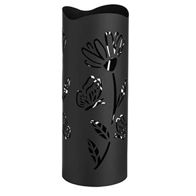 Baroni Home Schirmständer aus modernes Design, Regnschiemständer aus Metal mit Blumen und Schmetterlingen, mit 2 Haken und abnehmbaren Regenbehälter, 19x19x49 cm (Schwarz) von Baroni Home