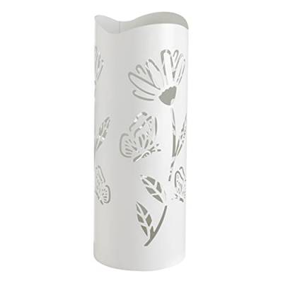 Baroni Home Schirmständer modernes Design Regenschirmhalter aus Metall mit Blumen und Schmetterlingen, weiß mit 2 Haken und abnehmbaren Regenbehälter 19 x 19 x 49 cm (Weiß) von Baroni Home
