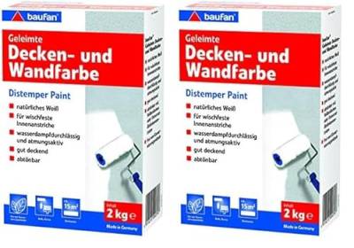 Baufan Geleimte Decken und Wandfarbe, Trockenfarbe, 2 kg, weiß, 004302008 (Packung mit 2) von Baufan