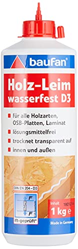 Baufan Holzleim D3, wasserfest & für alle handelsüblichen Holzarten, 1 kg, transparent von Baufan
