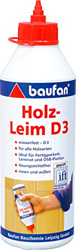 Baufan Holzleim D3 für wasserfeste Verleimung - 500g I Holzkleber für alle Holzarten, OSB Platten & Laminat I Lösungsmittelfrei, trocknet transparent von Baufan