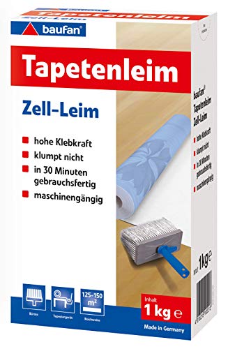 Baufan Tapetenleim - 1kg I Geruchloser, universell einsetzbarer Zell-Leim zum Kleben von leichten und auch schweren Tapeten mit hoher Klebkraft von Baufan