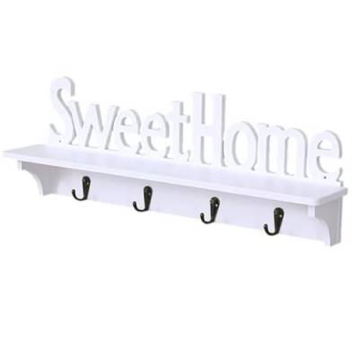 Bayli Wandgarderobe [Sweet Home] mit Ablage und 4 x Haken in weiß, Flurgarderobe, Wandpaneel 47x7x15 cm, WPC Hakenleiste, Kleiderhaken, Garderobenleiste von Bayli