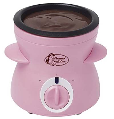 Bestron Schokoladen Fondue für 2 Personen, Mini-Schokofondue-Set, inkl. 10xSpieße, 10xGabeln und 1xSpachtel, 25Watt, Farbe: Rosa von Bestron