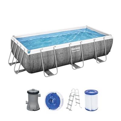 Bestway Power Steel Frame Pool-Set mit Filterpumpe 404 x 201 x 100 cm, Rattan-Optik (Schiefergrau), eckig von Bestway