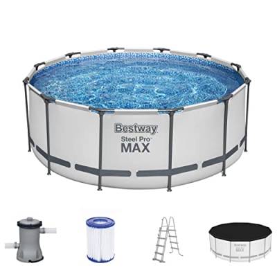 Bestway Steel Pro MAX Frame Pool Komplett-Set mit Filterpumpe Ø 366 x 122 cm, lichtgrau, rund von Bestway