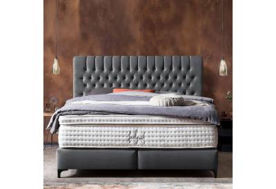 BettCo Boxspringbett Chester (in Dunkelgrau Velours, 180 x 200 cm), Chesterfield-Design + optionaler Topper, Schwarze Metallfüße von BettCo