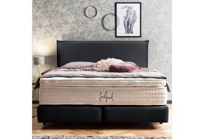 BettCo Boxspringbett London (in Schwarz Samt, 180 x 200 cm), Zeitloses-Design mit Biese + optionaler Topper, Schwebeoptik von BettCo