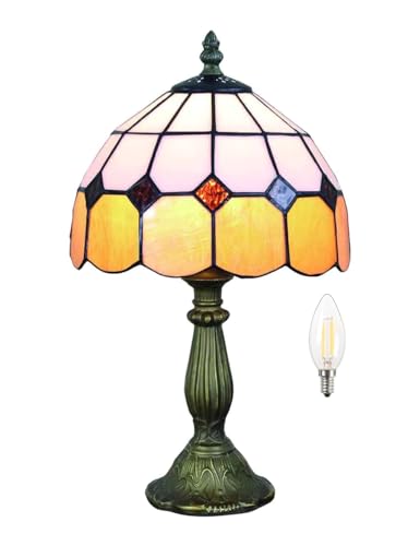 8-zoll-tischlampe Im Tiffany-stil, Vintage-tischlampe, Handgefertigte Tischlampe Mit Buntglasschirm, Schlafzimmer-nachttischlampe, Arbeitszimmer-tischlampe, Büro-tischlampe(Color:Orangish yellow-1) von Bidesen
