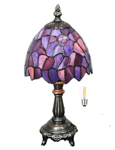 Bidesen 5-zoll-tischlampe Im Tiffany-stil, Lila Muster, Pastorale Buntglas-tischlampe, Schlafzimmer-nachttisch-wohnzimmerlampe von Bidesen