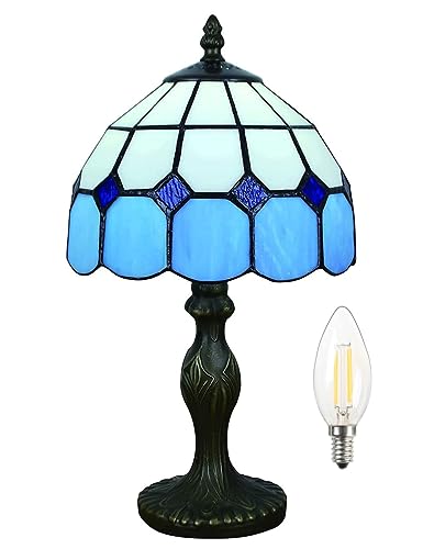 Bidesen 8-Zoll-tischlampe Im Tiffany-Stil, Vintage-tischlampe, Handgefertigte Tischlampe Mit Buntglasschirm, Schlafzimmer-nachttischlampe, Arbeitszimmer-tischlampe, Büro-tischlampe(Color:Blue-2) von Bidesen