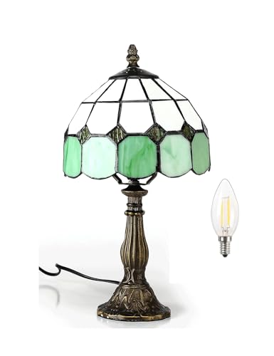 Bidesen 8-Zoll-tischlampe Im Tiffany-Stil, Vintage-tischlampe, Handgefertigte Tischlampe Mit Buntglasschirm, Schlafzimmer-nachttischlampe, Arbeitszimmer-tischlampe, Büro-tischlampe(Color:Green-2) von Bidesen
