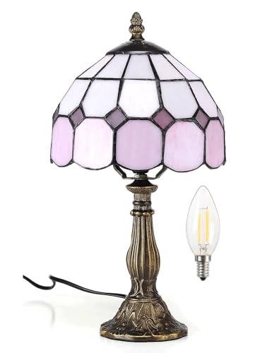 Bidesen 8-Zoll-tischlampe Im Tiffany-Stil, Vintage-tischlampe, Handgefertigte Tischlampe Mit Buntglasschirm, Schlafzimmer-nachttischlampe, Arbeitszimmer-tischlampe, Büro-tischlampe(Color:Pink-1) von Bidesen