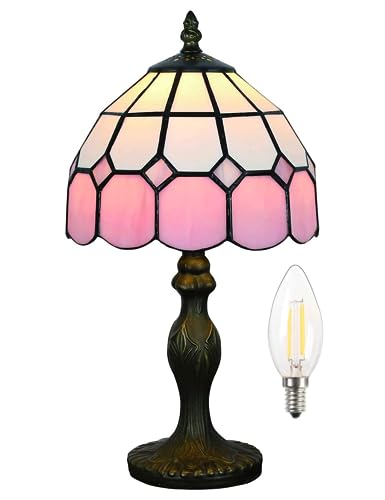 Bidesen 8-Zoll-tischlampe Im Tiffany-Stil, Vintage-tischlampe, Handgefertigte Tischlampe Mit Buntglasschirm, Schlafzimmer-nachttischlampe, Arbeitszimmer-tischlampe, Büro-tischlampe(Color:Pink-2) von Bidesen