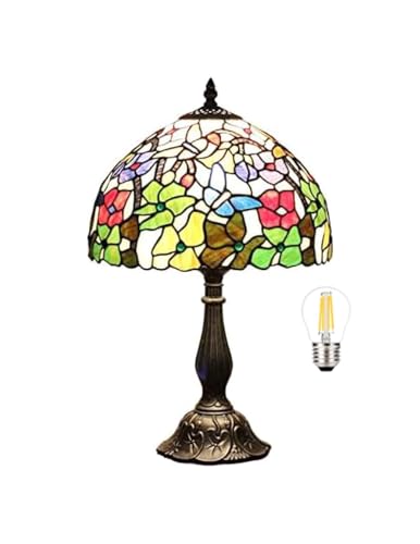 Bidesen Tiffany-lampe, 12-zoll-tischlampe Im Vintage-blumen-buntglas-stil, Nachttischlampe, Leselampe, Tischlampe, Für Schlafzimmer, Wohnzimmer von Bidesen